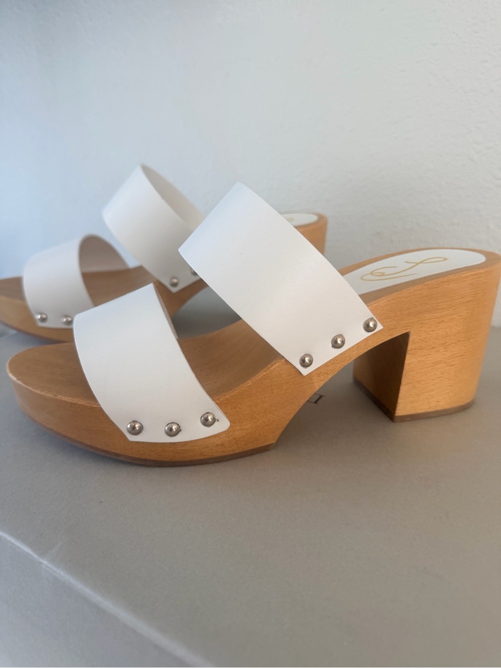 Sam Edelman White Platform Wooden Sandal Heels / Sam Edelman Brandy Wooden Mules
